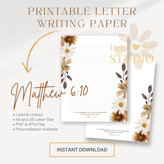 Matthew 6:10, JW Letter Writing Paper | Notepaper | Fall Boho Flowers