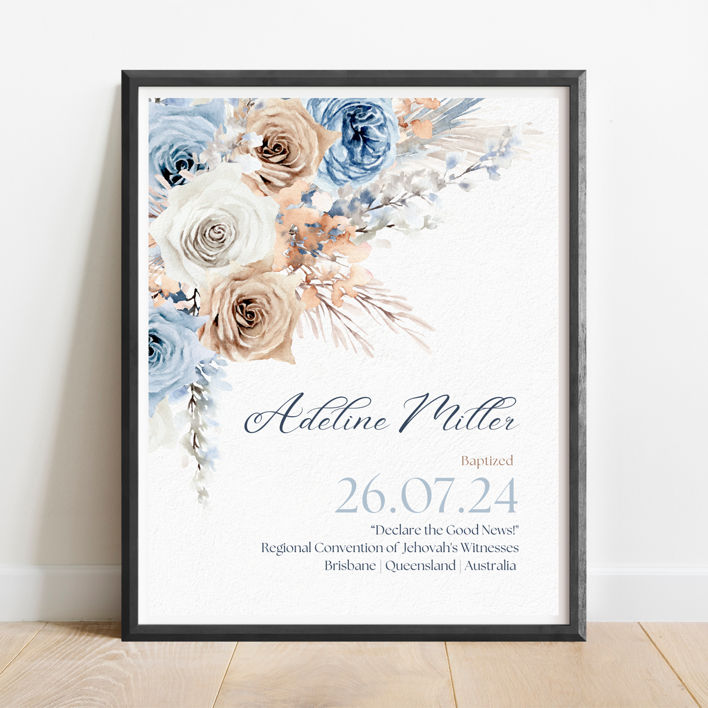 JW Baptism Gift | Baptism Keepsake |Blue Boho | Customizable Print