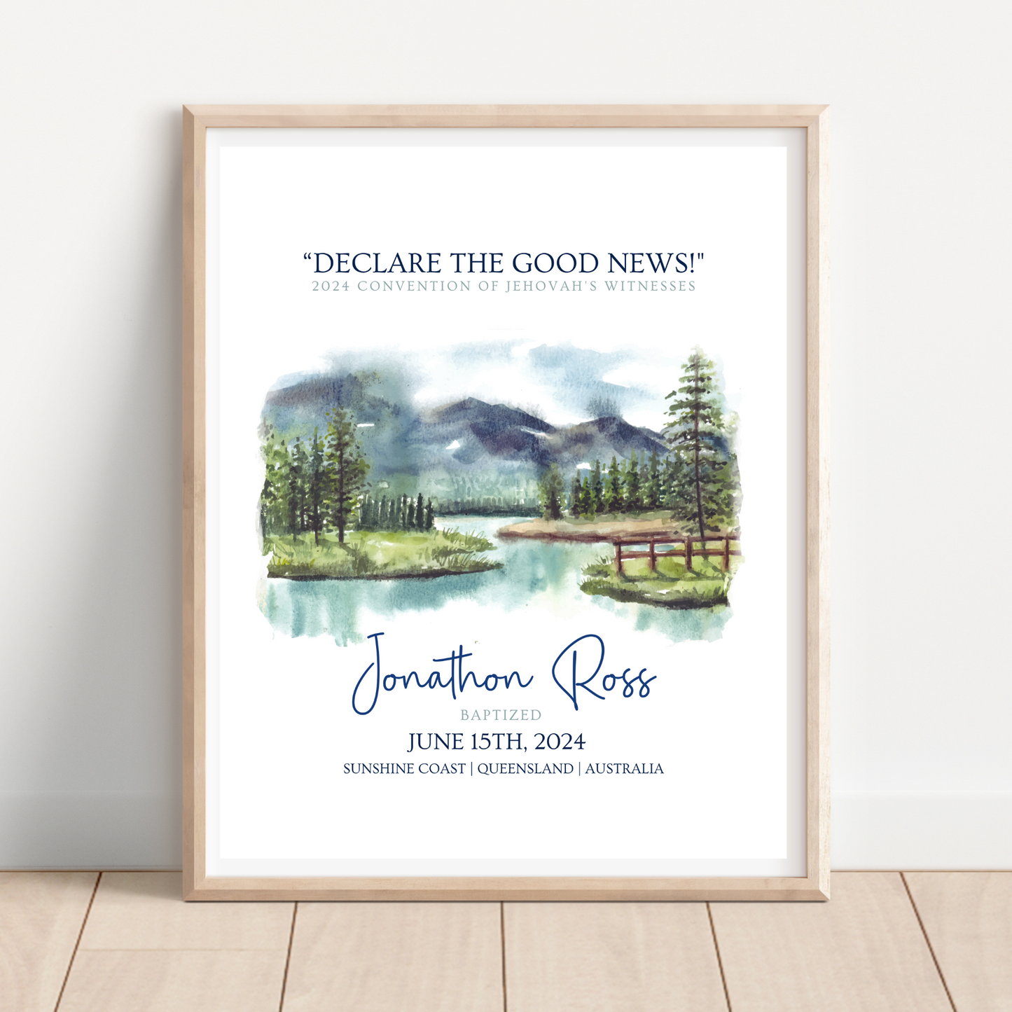 JW Baptism Gift | Baptism Keepsake | Mountain and Lake | Customisable