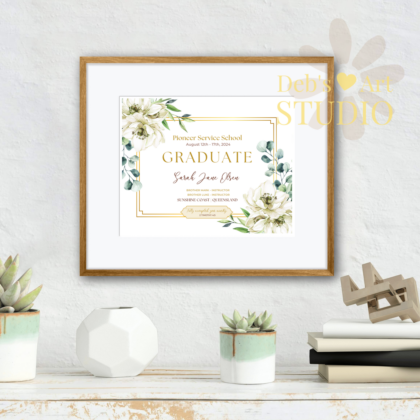 Custom Pioneer School Certificate | White Bouquet | JW Pioneer Gifts