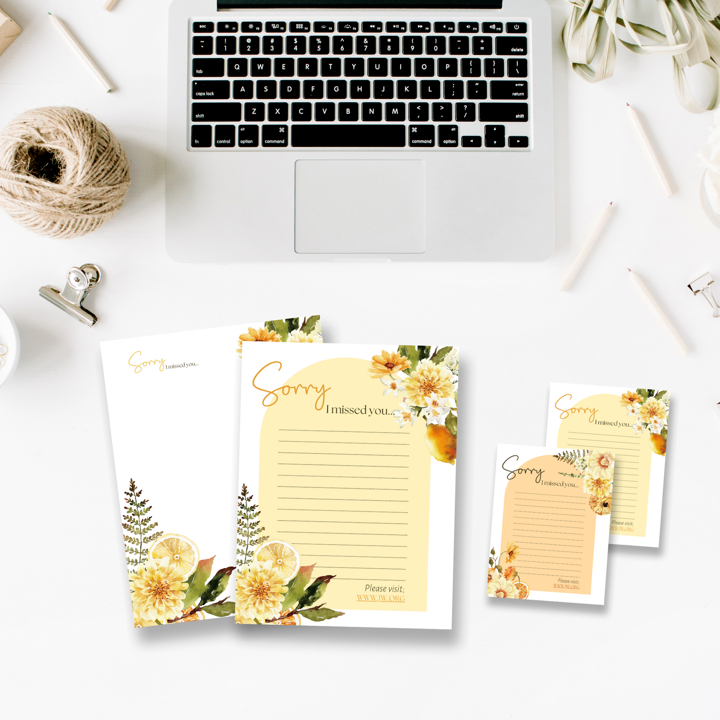 Return Visit Printable Notes | Sorry I Missed You | Yellow Fall Flowers