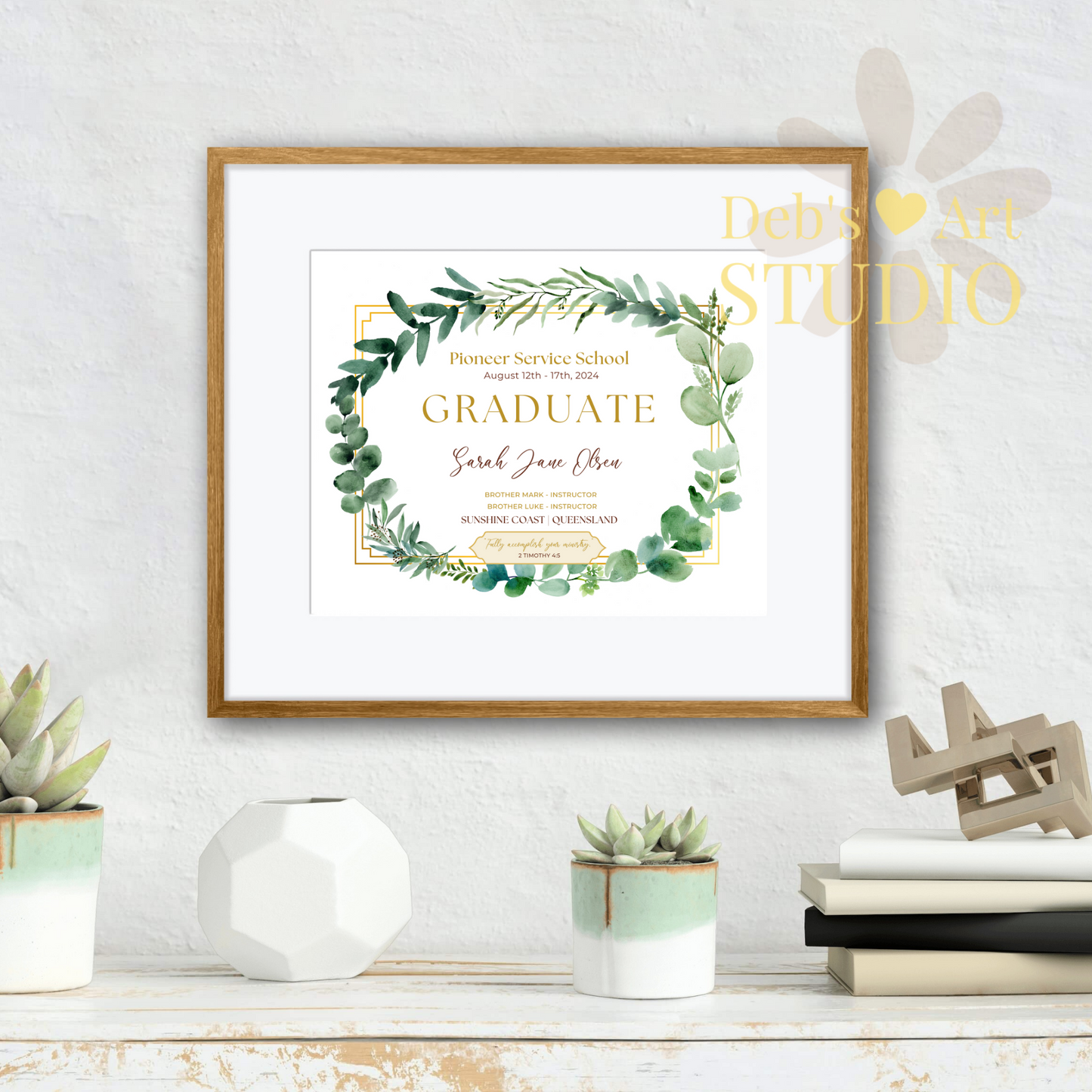 Custom Pioneer School Certificate | Green Leaves | JW Pioneer Gifts