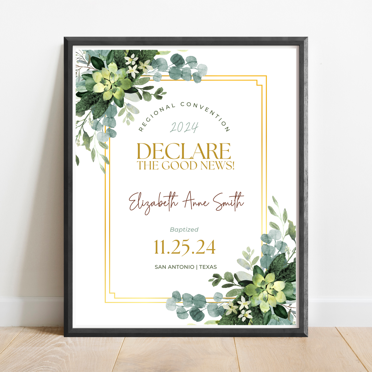 JW Baptism Gift | Baptism Keepsake | Green Leaves | Customizable Print