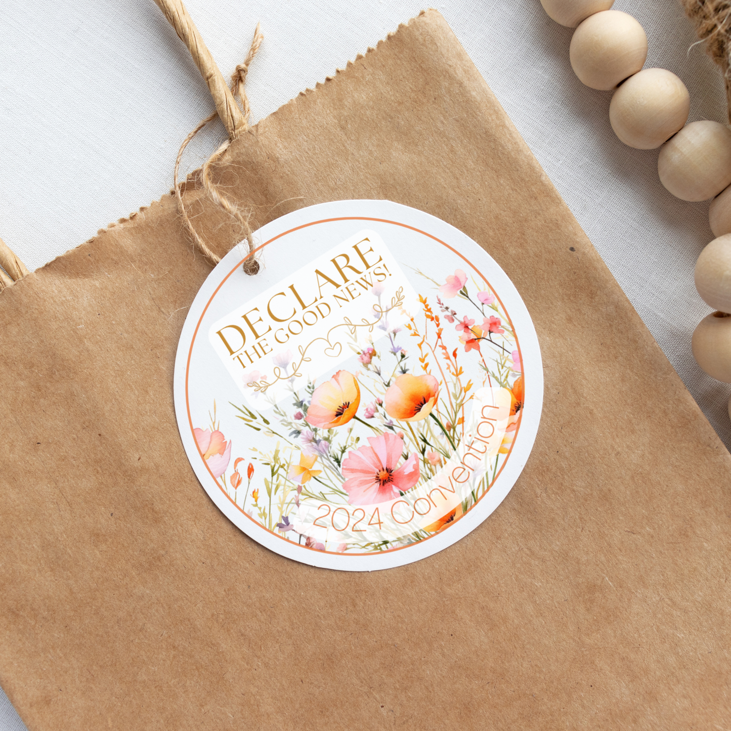 2024 Good News Convention | JW Gift Tag, Stickers | Peach Wildflowers