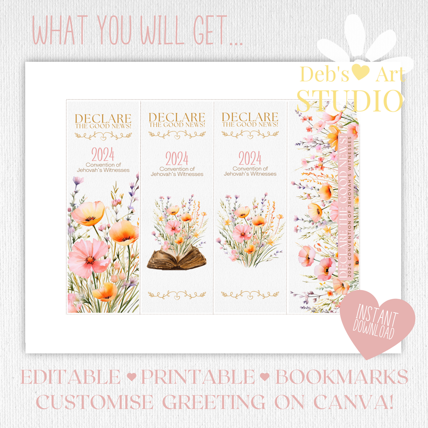 2024 Good News Convention | Editable Bookmark | JW Gift | Peach Flower