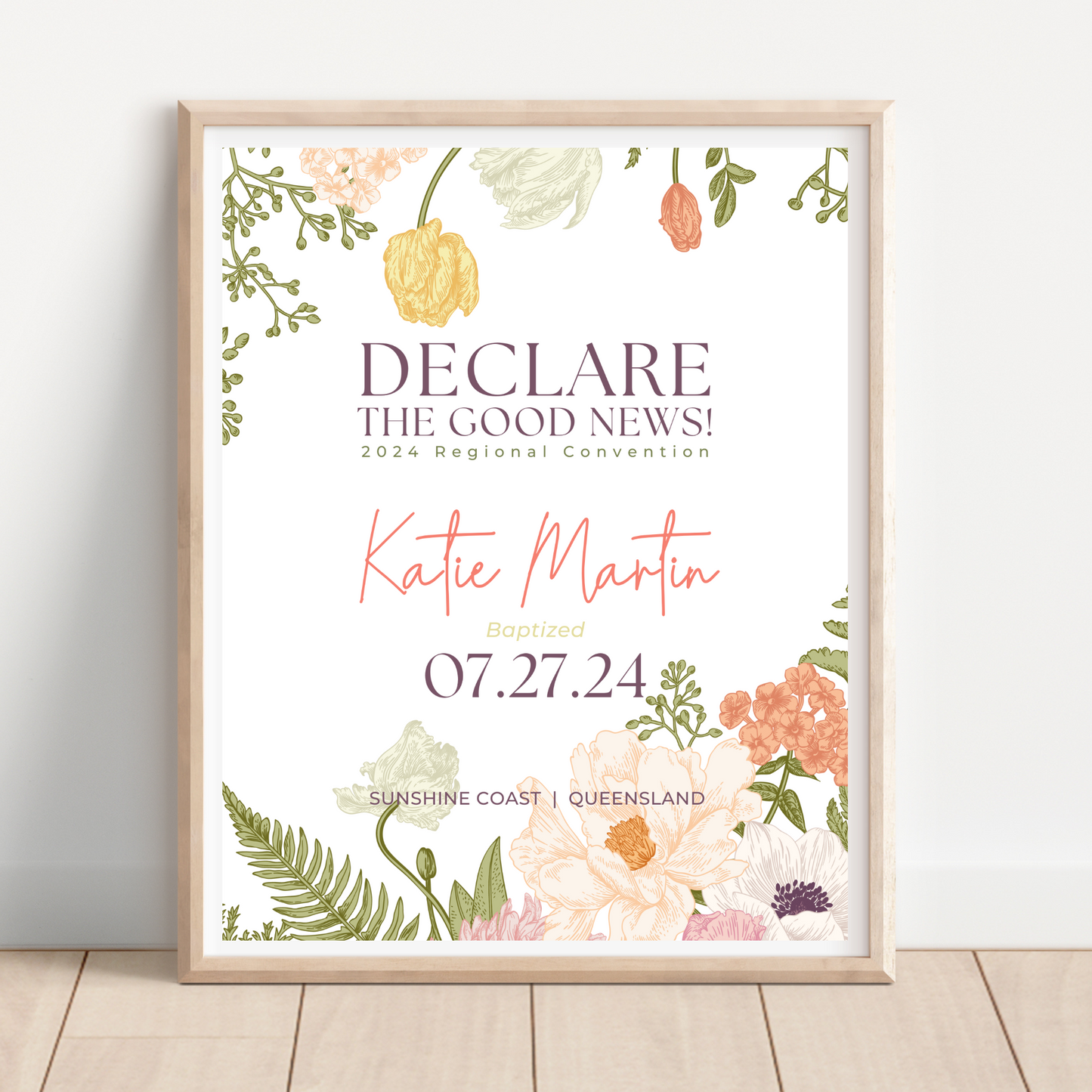 JW Baptism Gift | Baptism Keepsake | Spring Flowers | Personalised Print