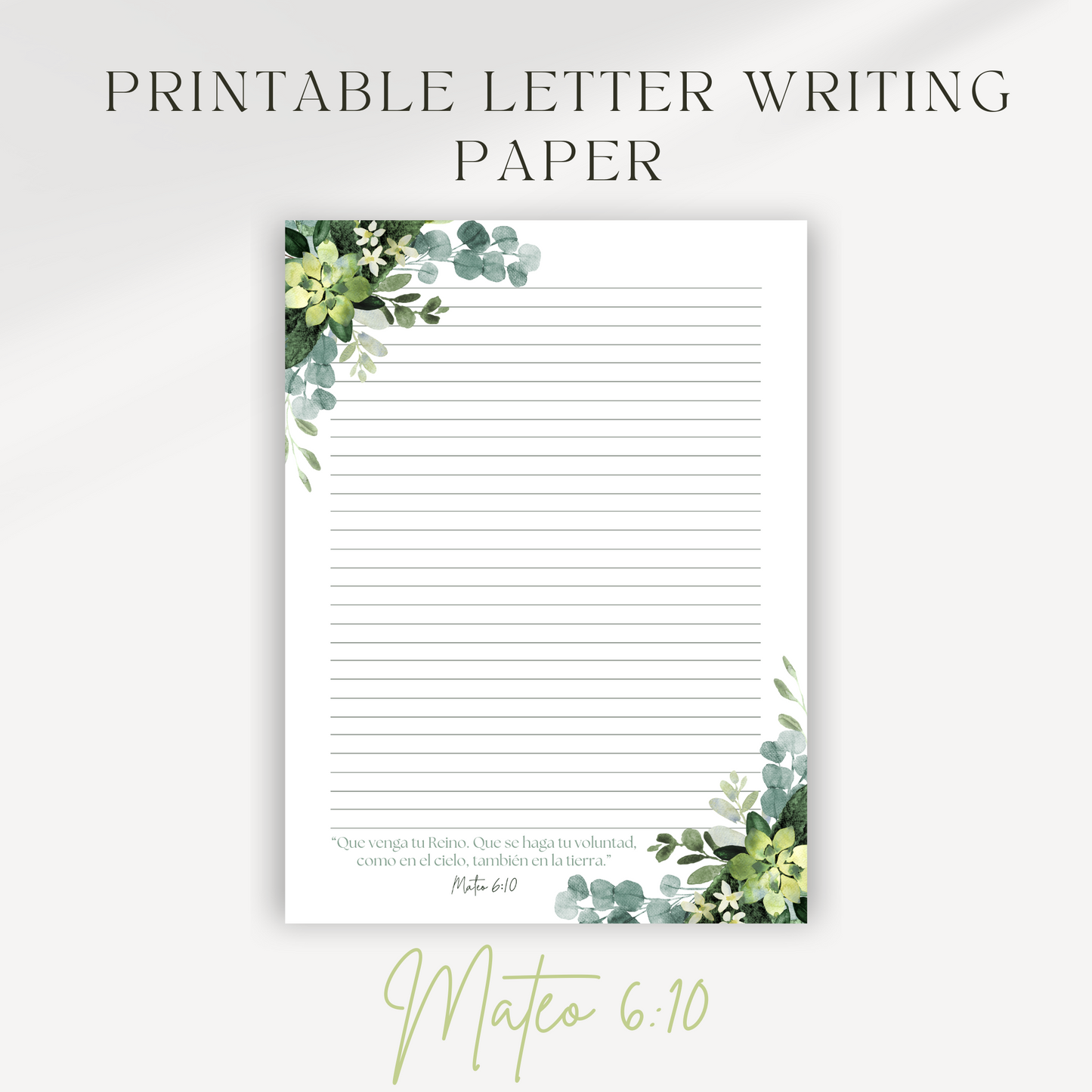 Matthew 6:10 | Spanish, JW Letter Writing Paper | Green Leaves