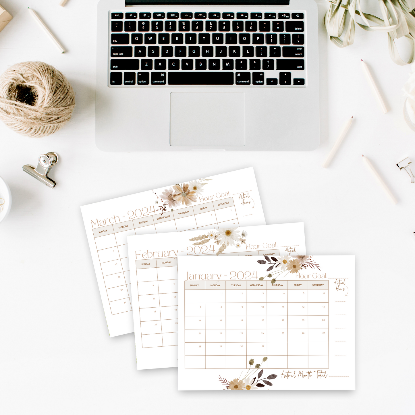 JW Calendar 2024 Service Year  | Printable Planner | JW Printable | Fall Flowers