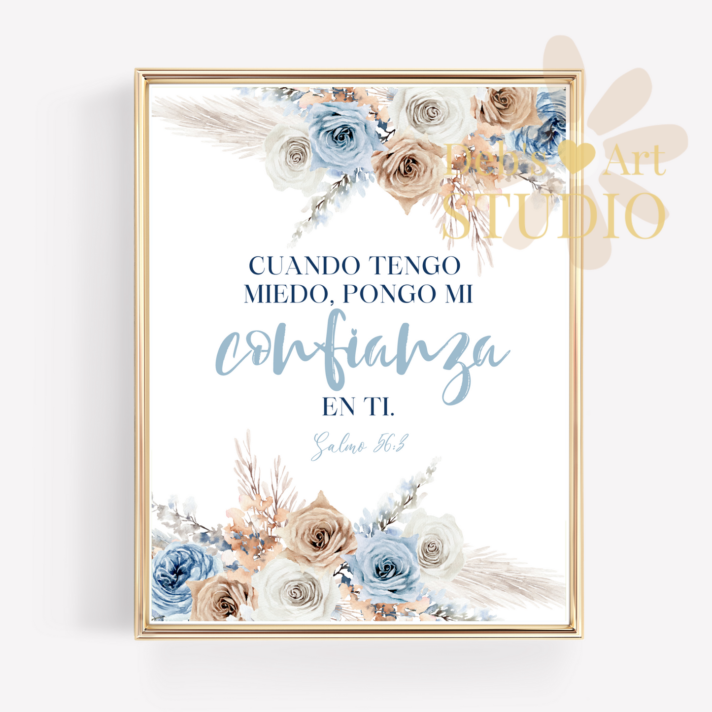 2024 JW Year Text - Spanish Bible Wall Art | Salmo 56:3 | Blue Flowers