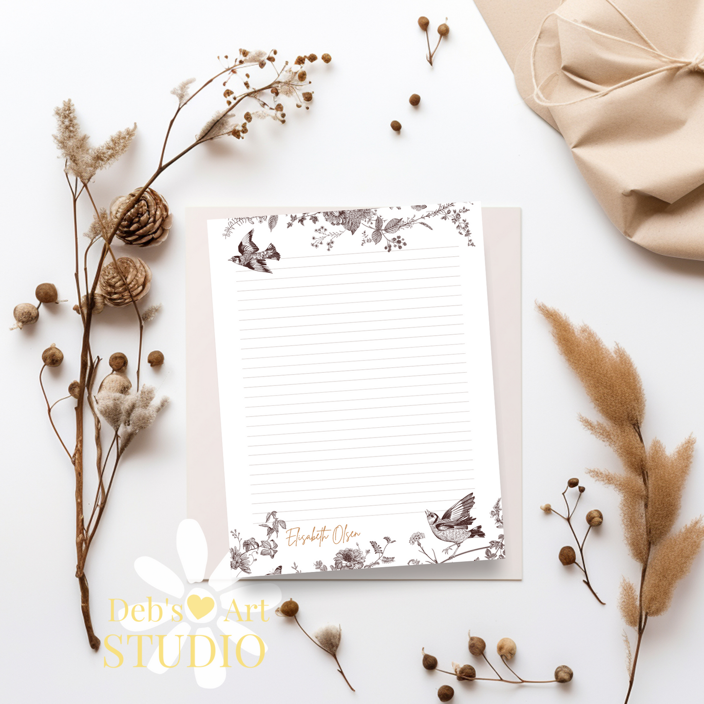 Personalised Stationery Editable Template | Vintage Bird Writing Paper