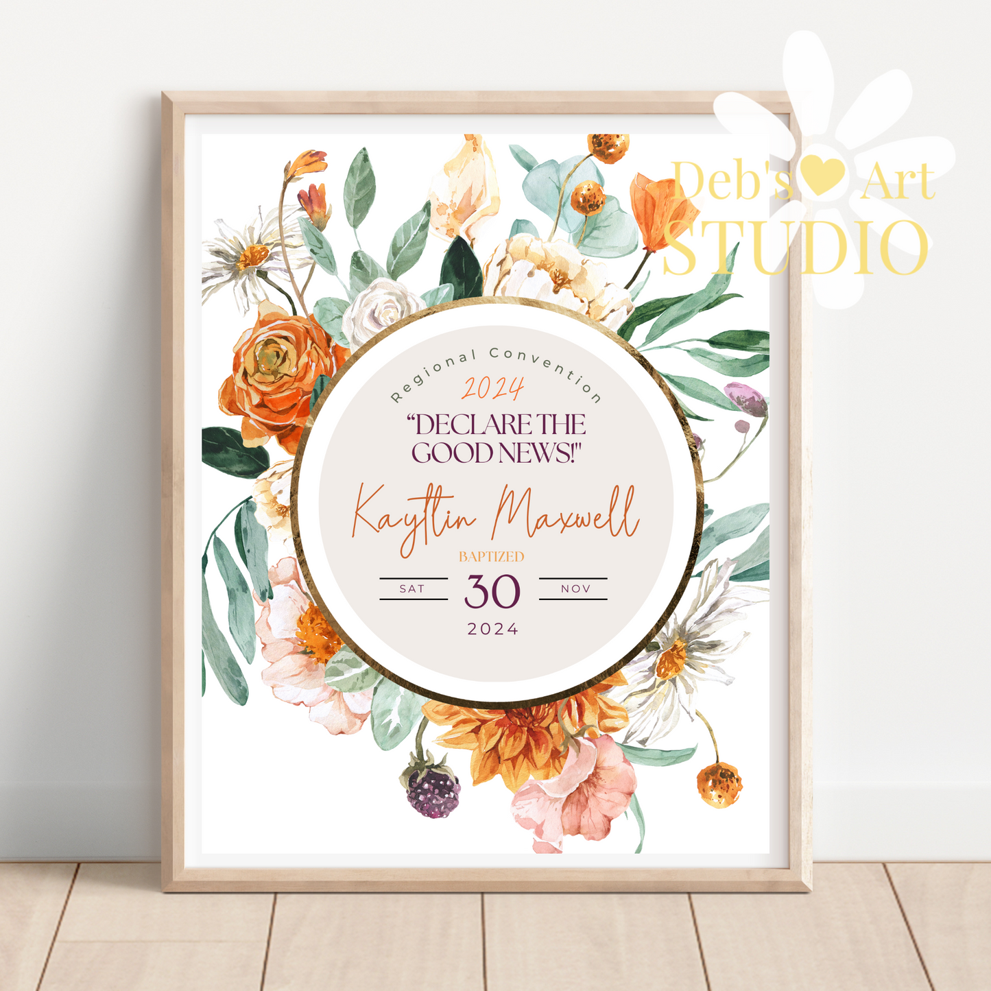 JW Baptism Gift | Baptism Keepsake, Orange Blooms | Customise