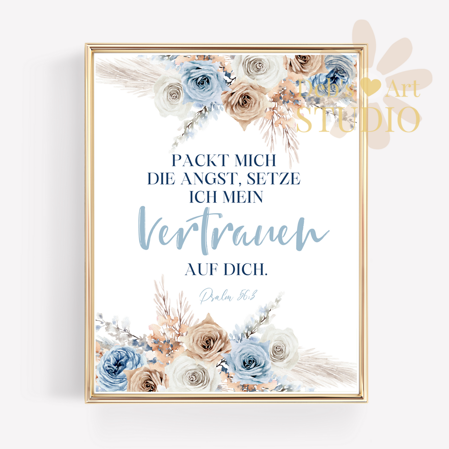 2024 JW Year Text - German Bible Verse Wall Art | Psalm 56:3 Blue Boho