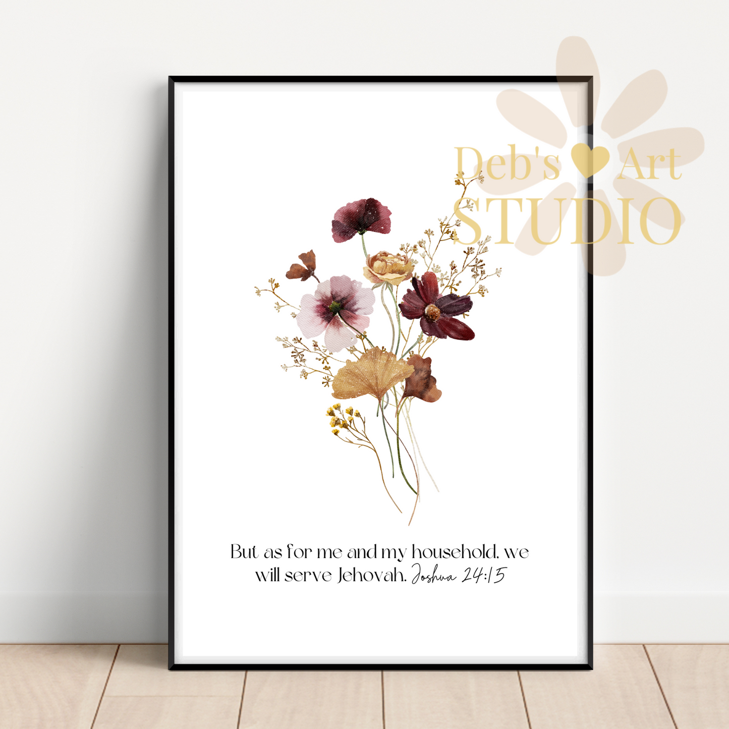 Joshua 24:15 | Bible Verse Print | JW Wall Art | Botanical Wildflowers