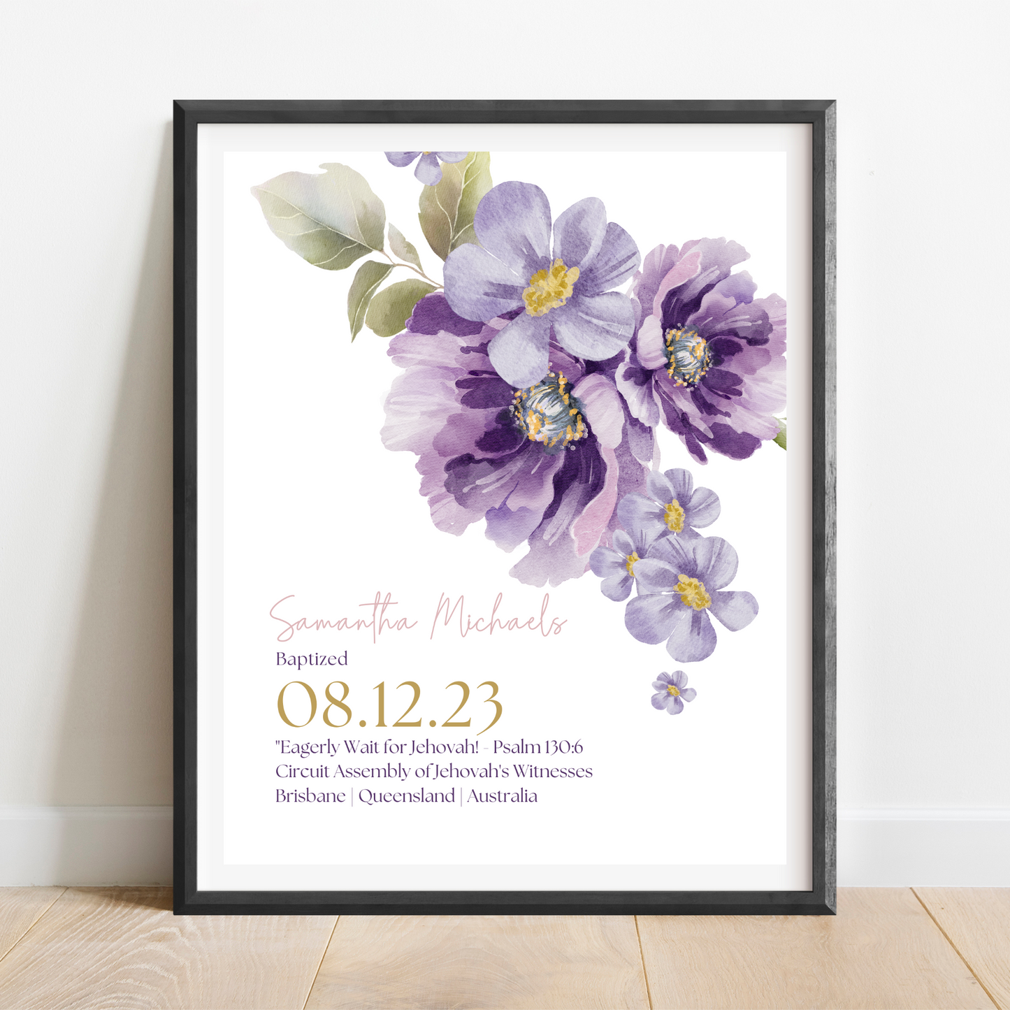 JW Baptism Gift | Baptism Keepsake | Lilac Blooms | Customizable Print