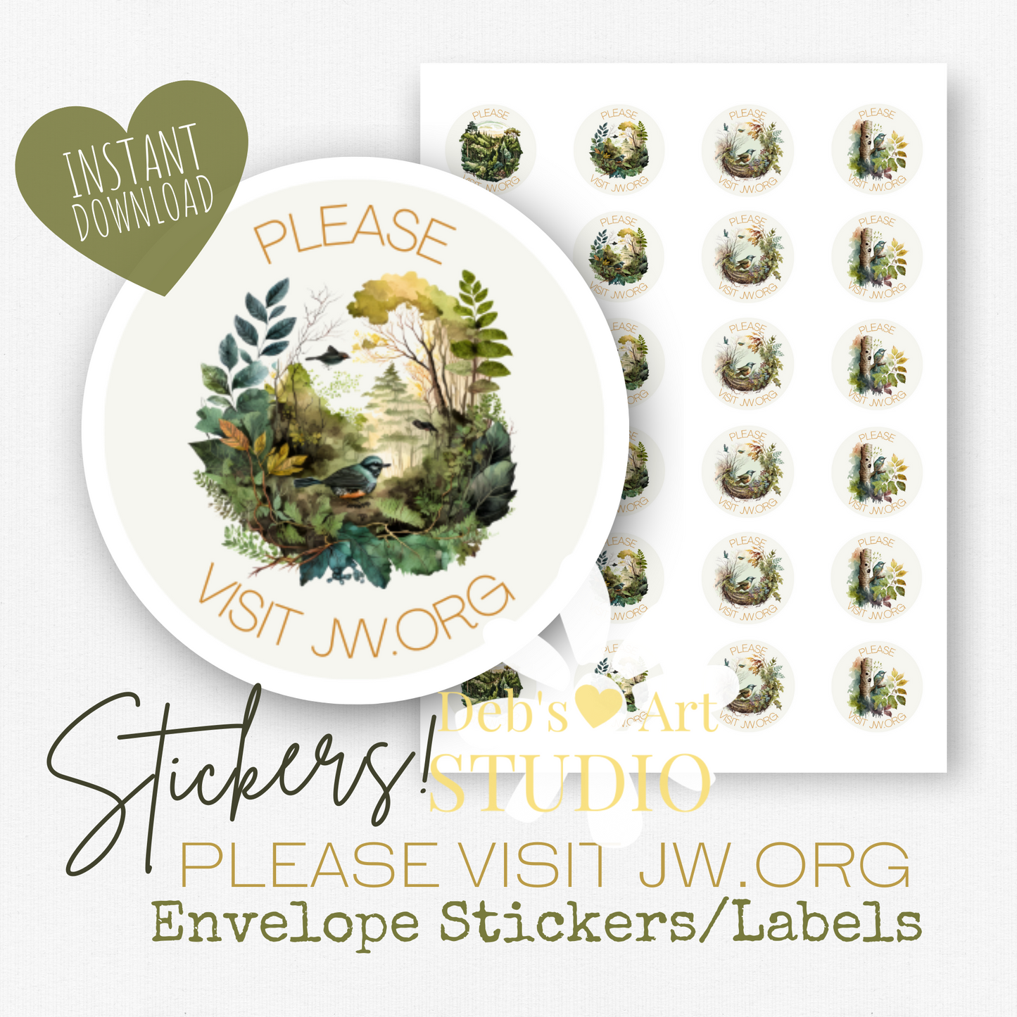 Please Visit jw.org, Envelope Stickers | Forest Birds | JW Gifts