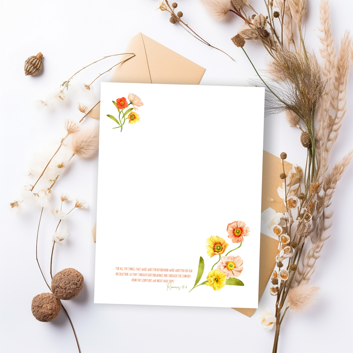 Romans 15:4, JW Letter Writing Paper | Spring Bohemian Flowers