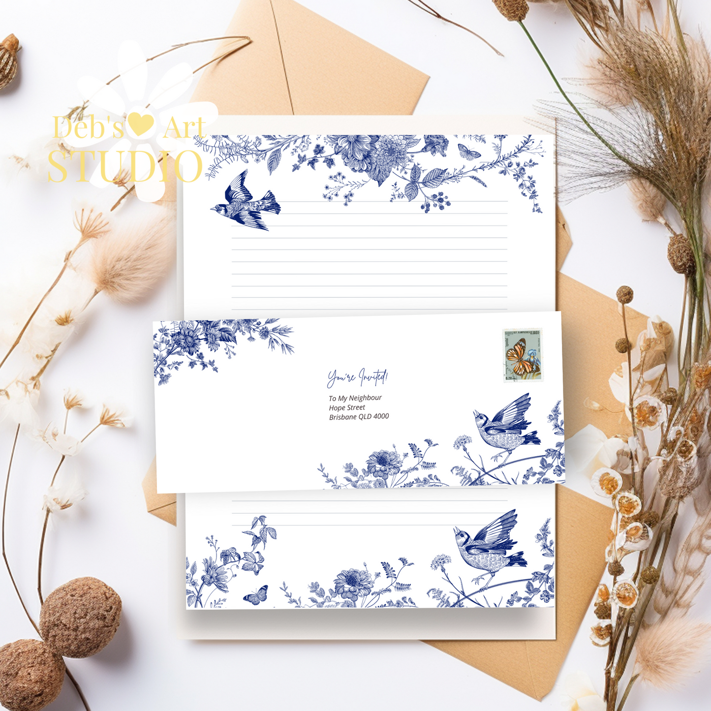 Visit jw.org, JW Envelopes | JW Letter Writing | Blue & White Flowers