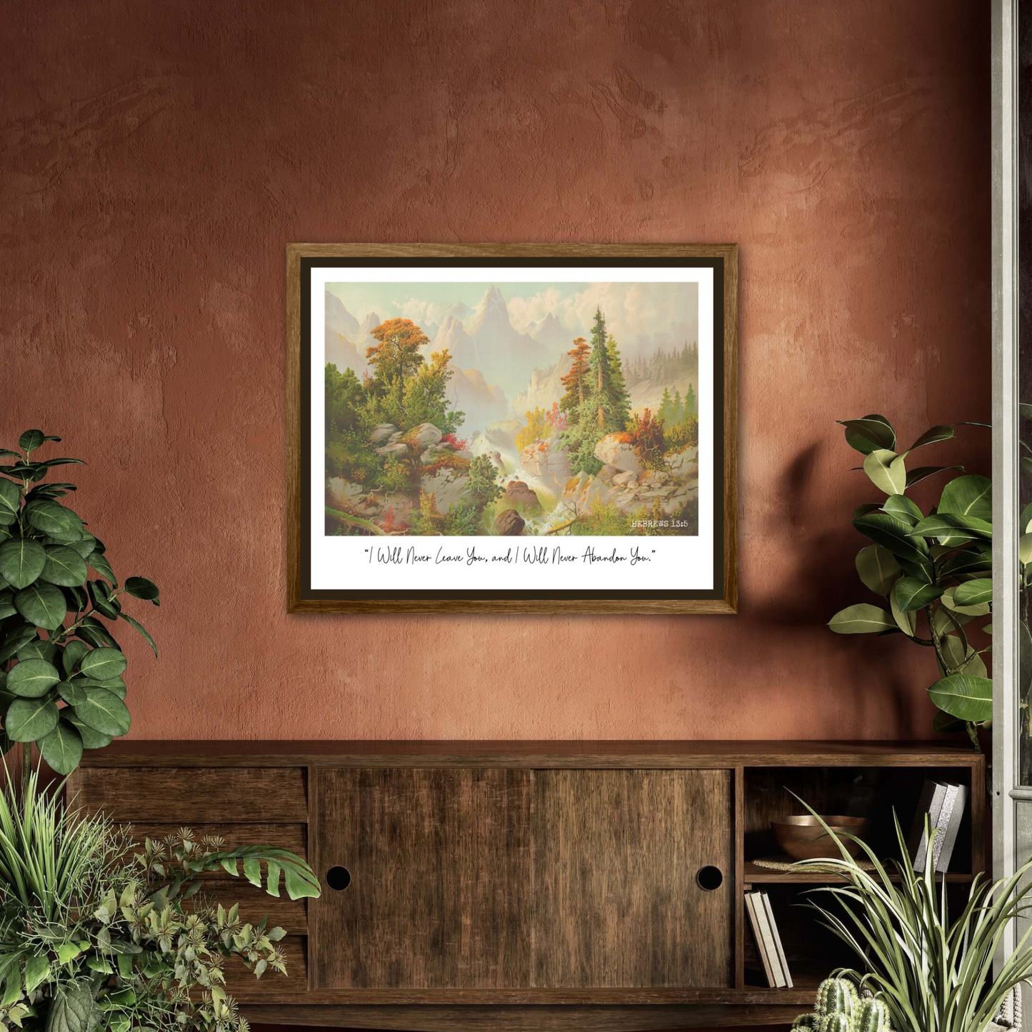 I Will Never Abandon You | Hebrews 13:5 | JW Wall Art | Vintage Landscape