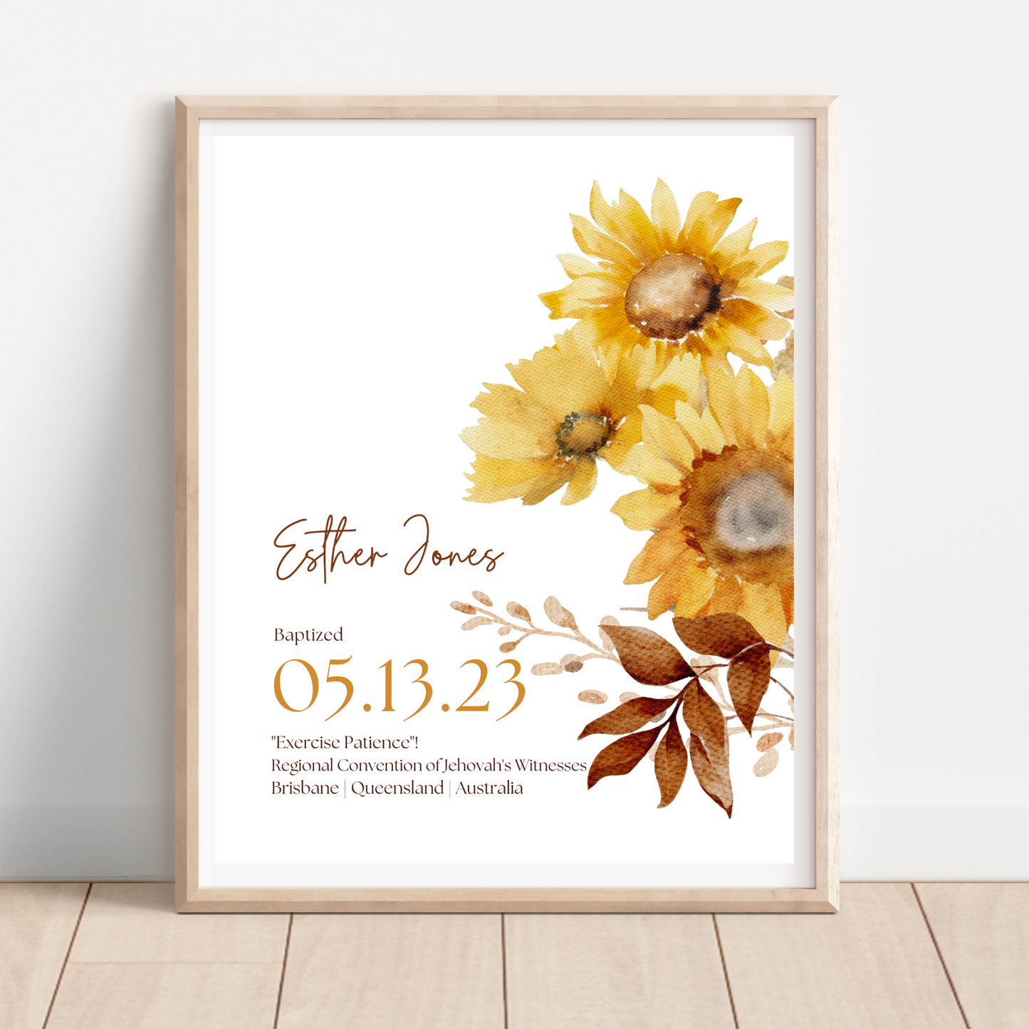 JW Baptism Gift | Baptism Keepsake | Sunflower Print | Customizable