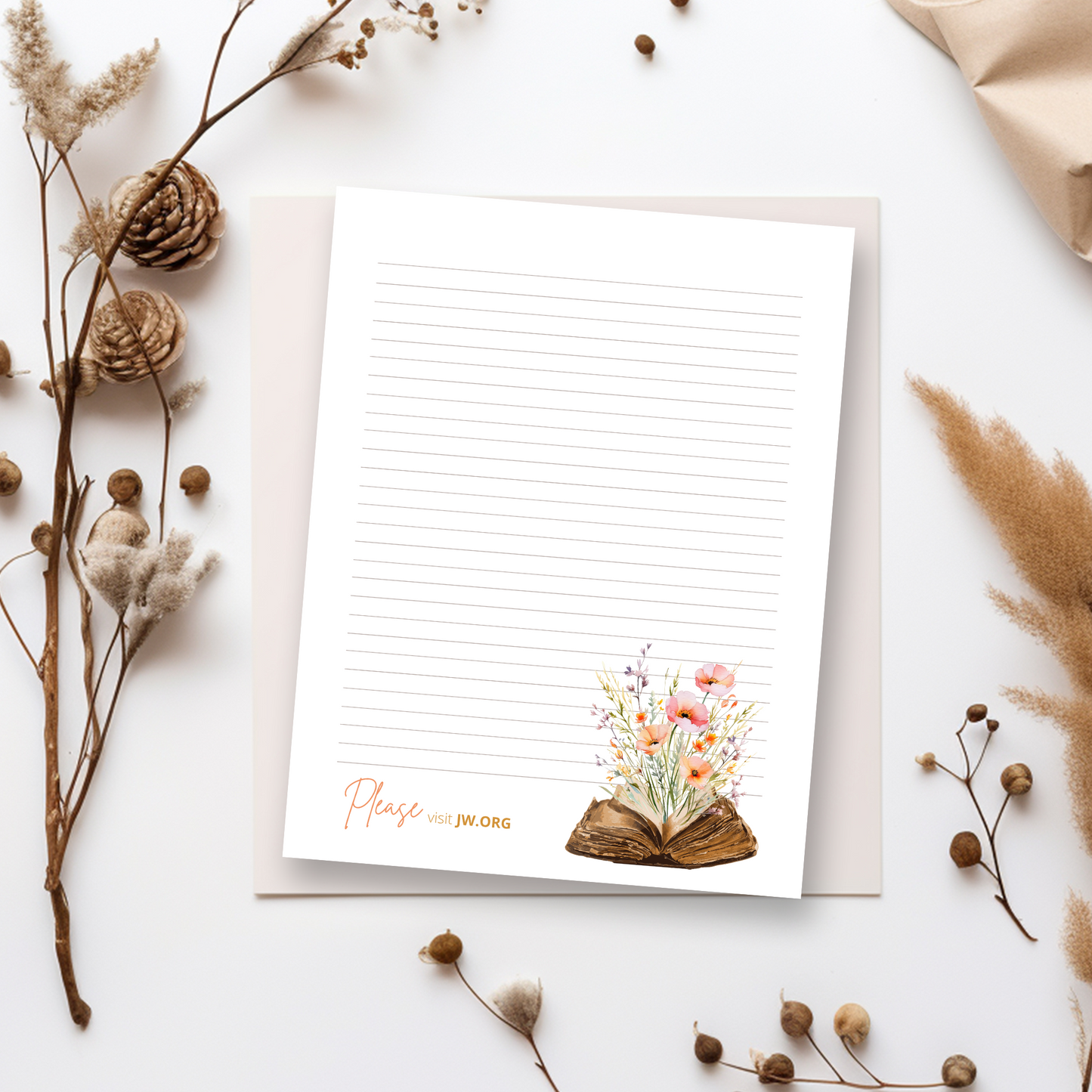 Visit jw.org, JW Letter Writing Paper | Note | Bible Peach flowers