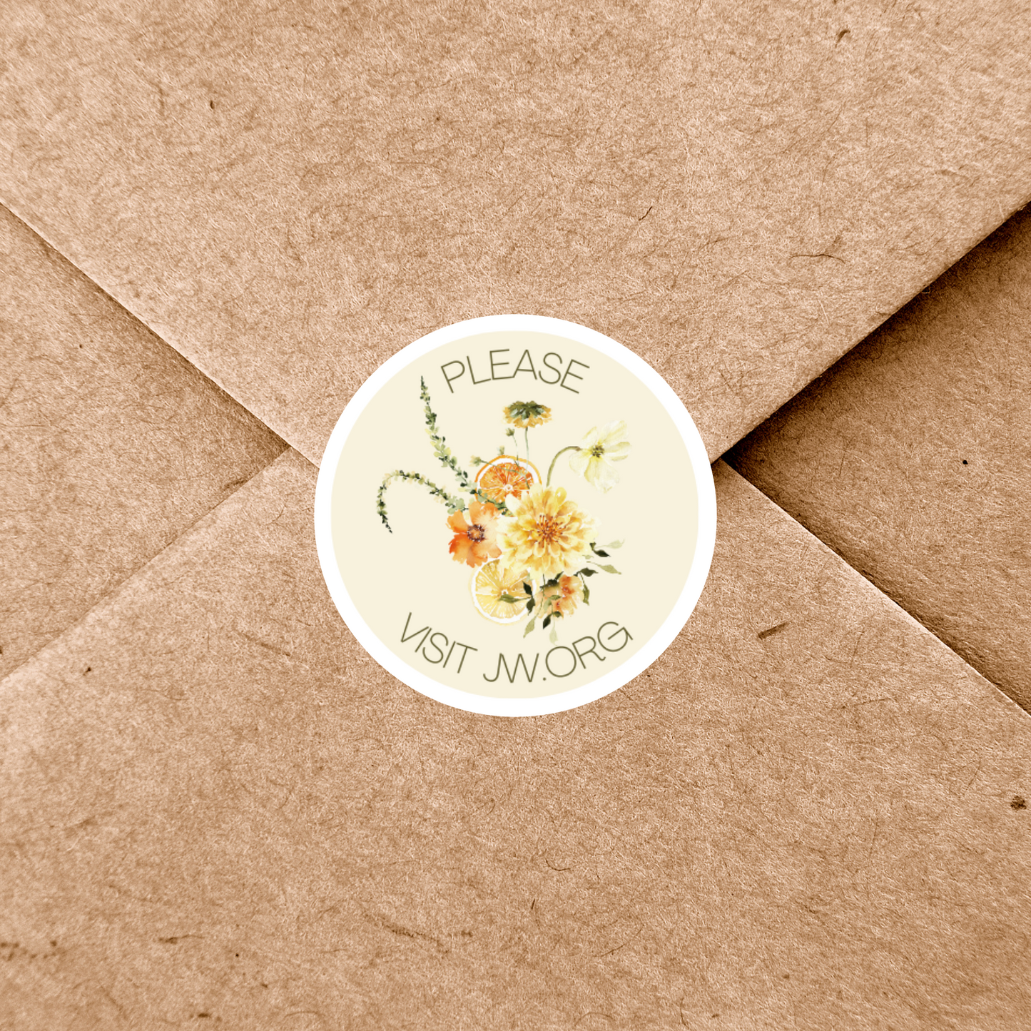 Please Visit jw.org | Envelope Stickers | Orange Boho Flowers