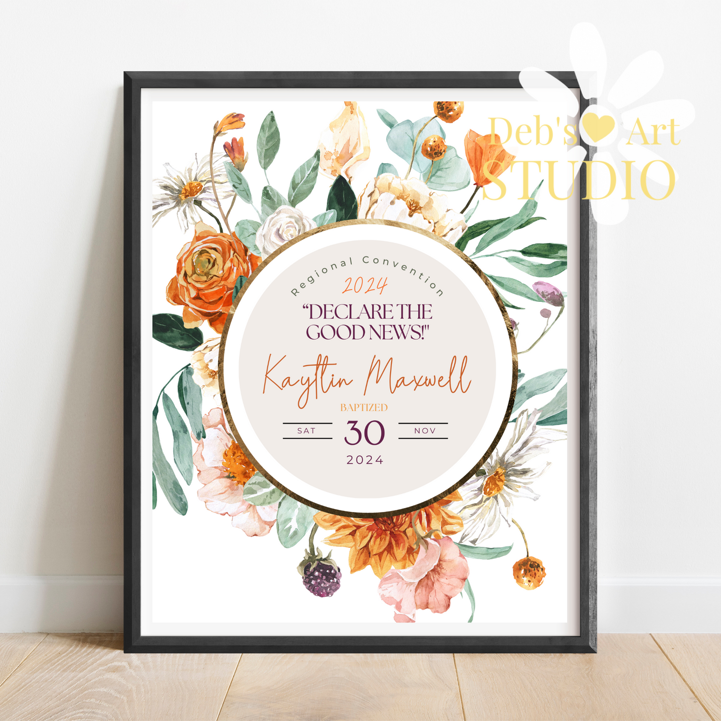 JW Baptism Gift | Baptism Keepsake, Orange Blooms | Customise