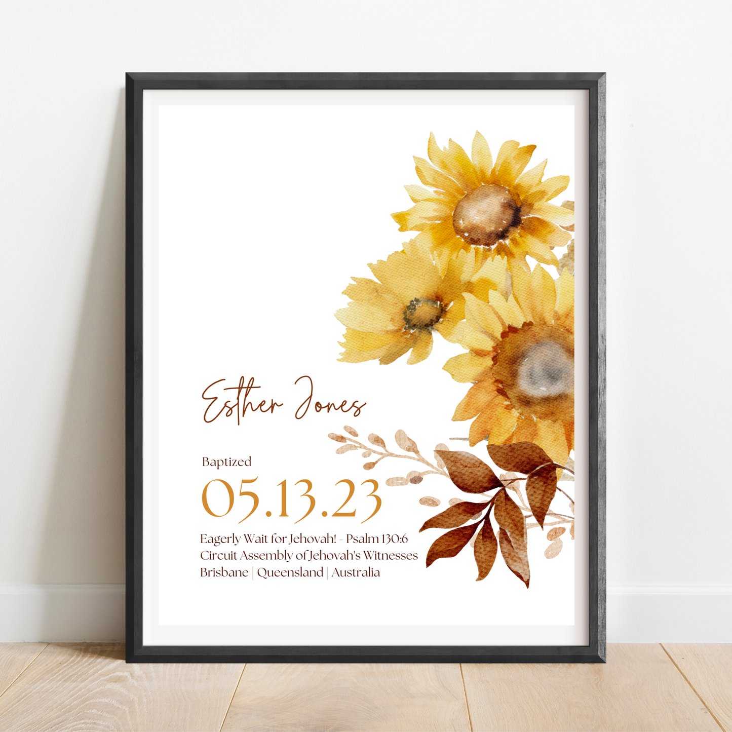 JW Baptism Gift | Baptism Keepsake | Sunflower Print | Customizable