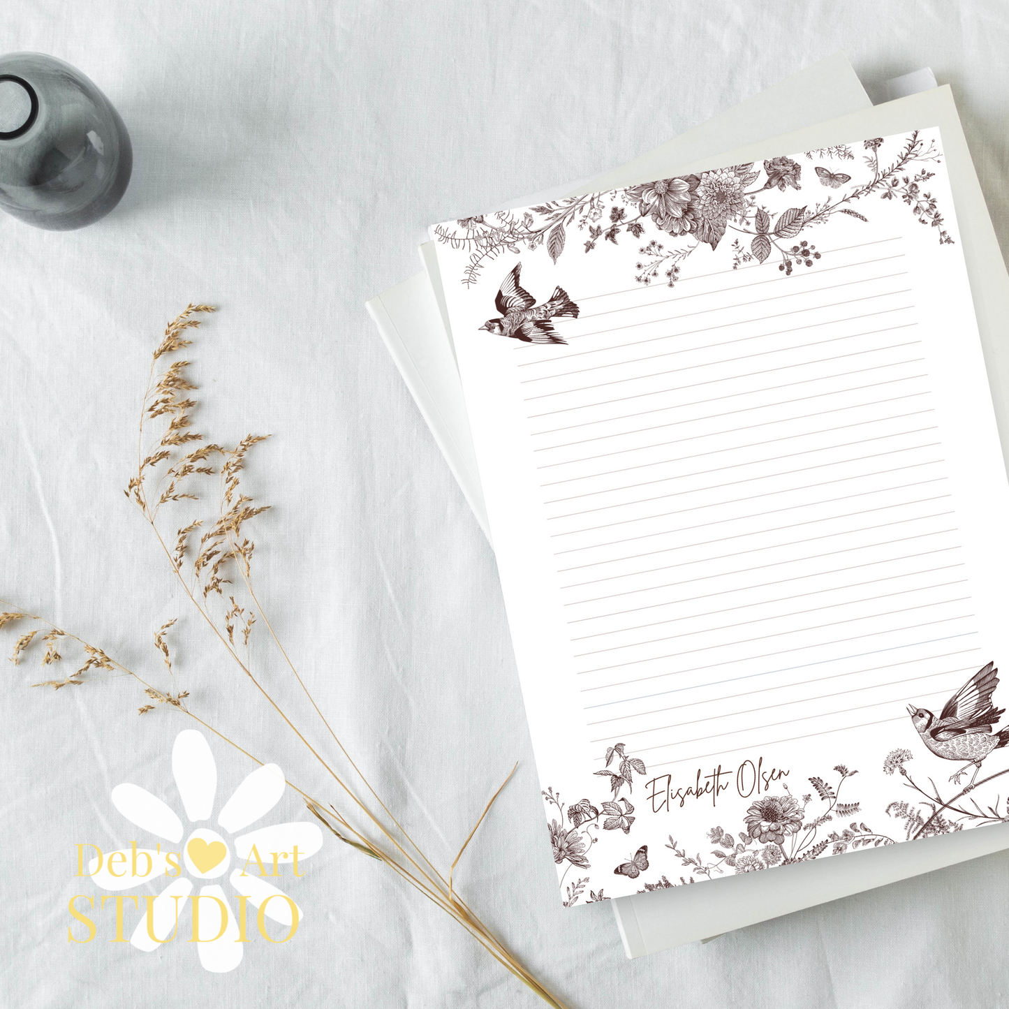 Personalised Stationery Editable Template | Vintage Bird Writing Paper