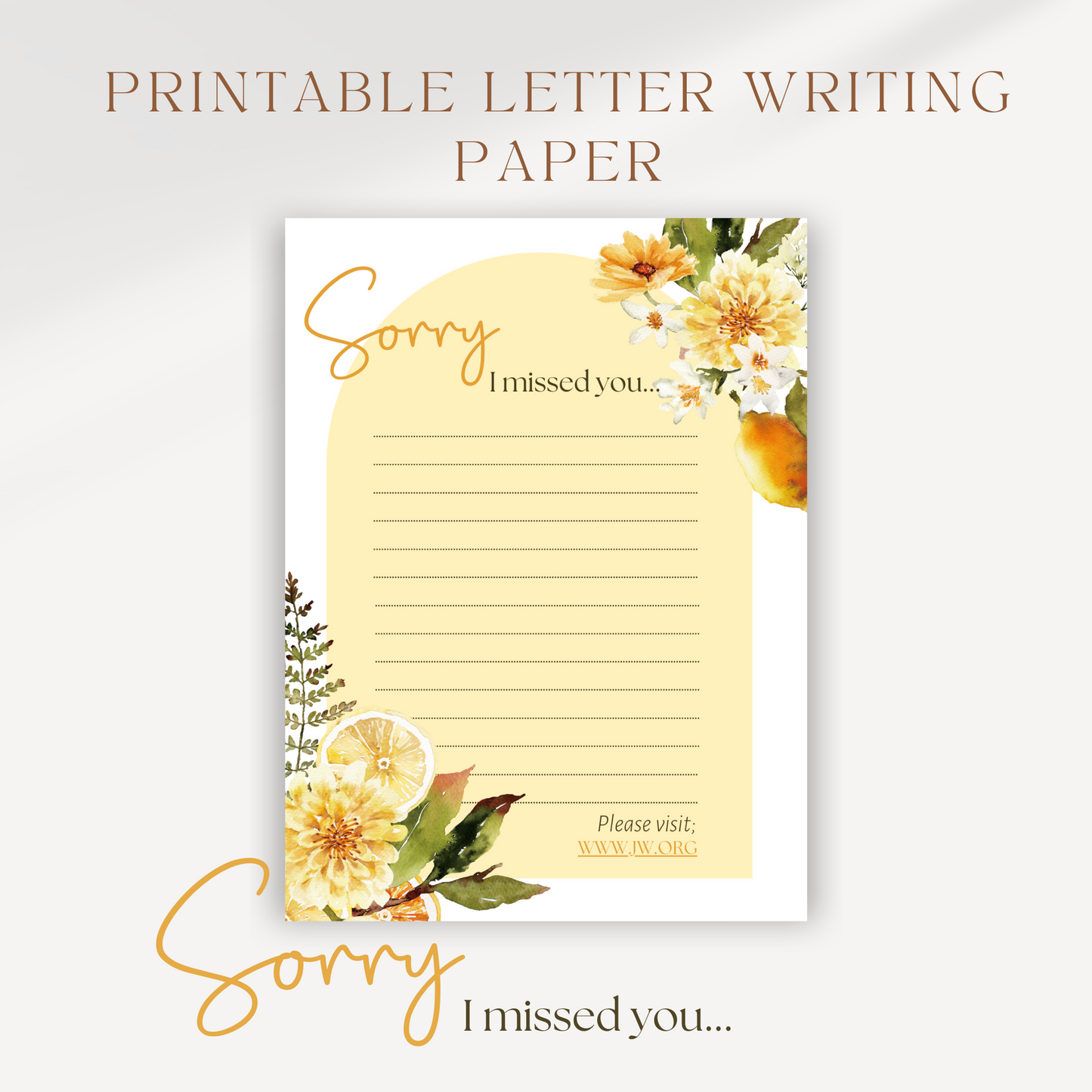 Return Visit Printable Notes | Sorry I Missed You | Yellow Fall Flowers