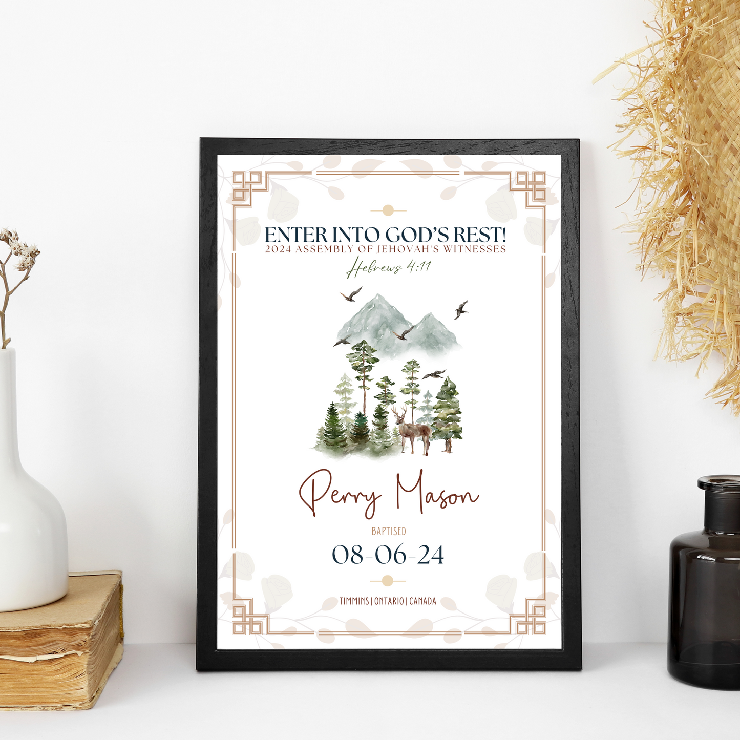 JW Baptism Gift | Baptism Keepsake | Mountain Stag & Birds | Custom