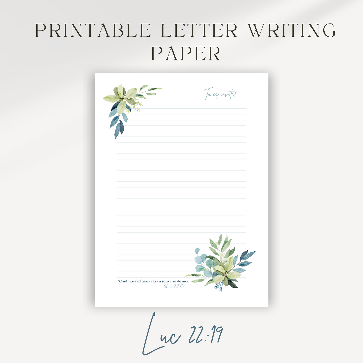 2024 Memorial Invitation, Letter | French | Luke 22:19 | Eucalyptus