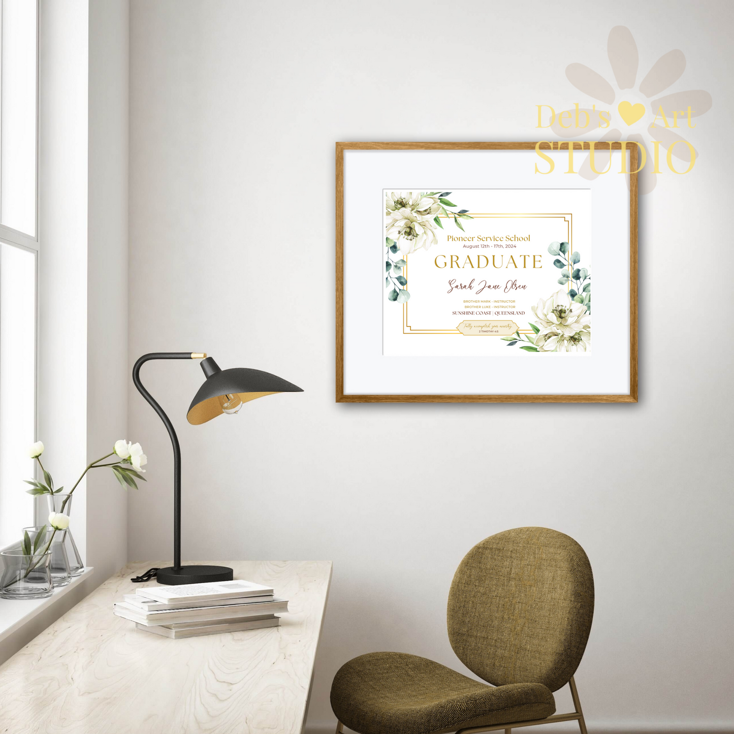 Custom Pioneer School Certificate | White Bouquet | JW Pioneer Gifts