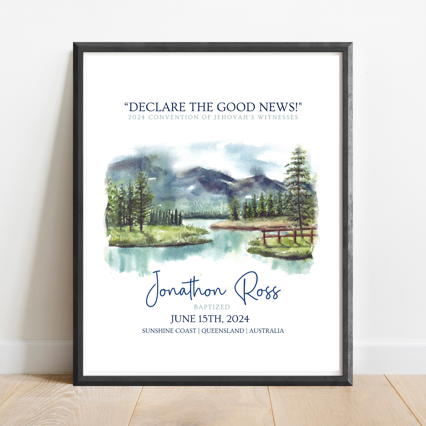 JW Baptism Gift | Baptism Keepsake | Mountain and Lake | Customisable