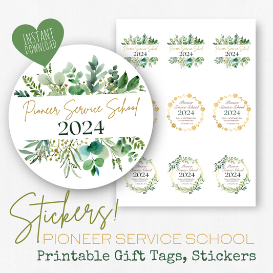 Pioneer Gift Tag, Stickers | 2024 Pioneer School | Green Leaves