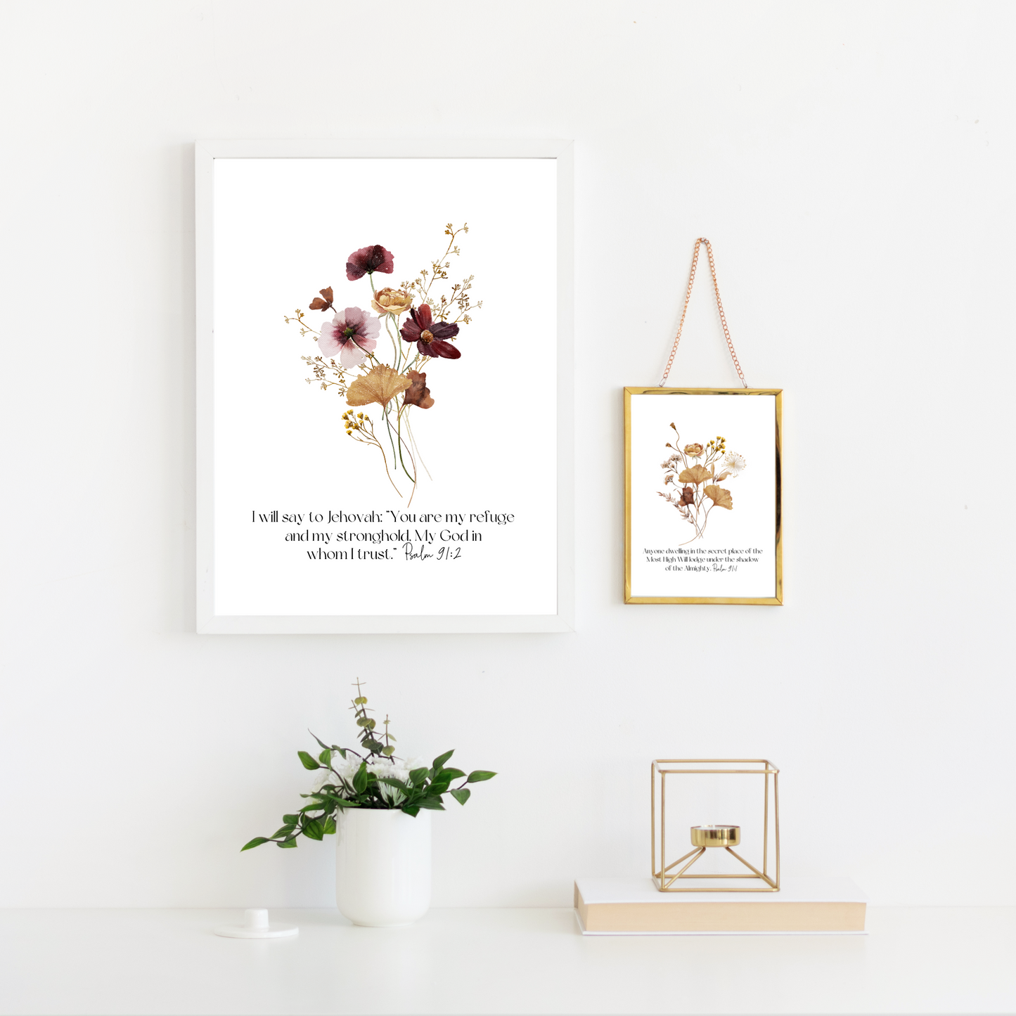 Psalm 91 Bible Verse Wall Art | Botanical Wall Art | Set of 3 Prints