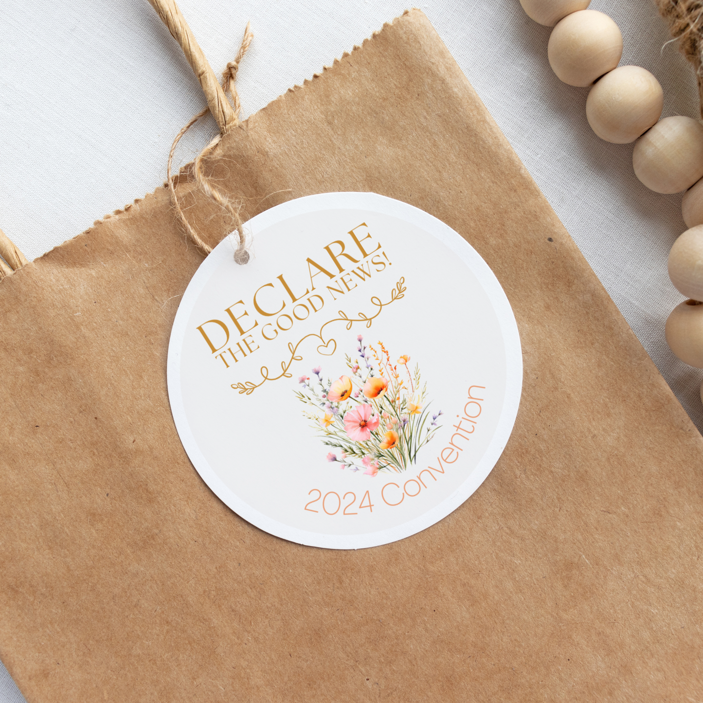 2024 Good News Convention | JW Gift Tag, Stickers | Peach Wildflowers