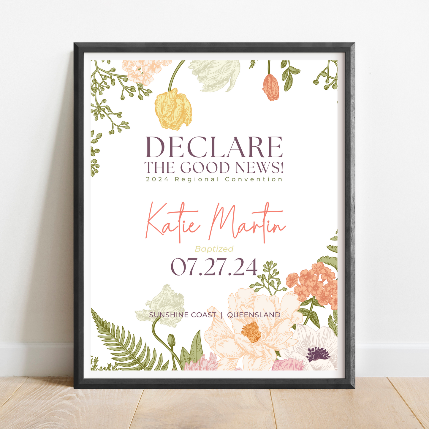 JW Baptism Gift | Baptism Keepsake | Spring Flowers | Personalised Print