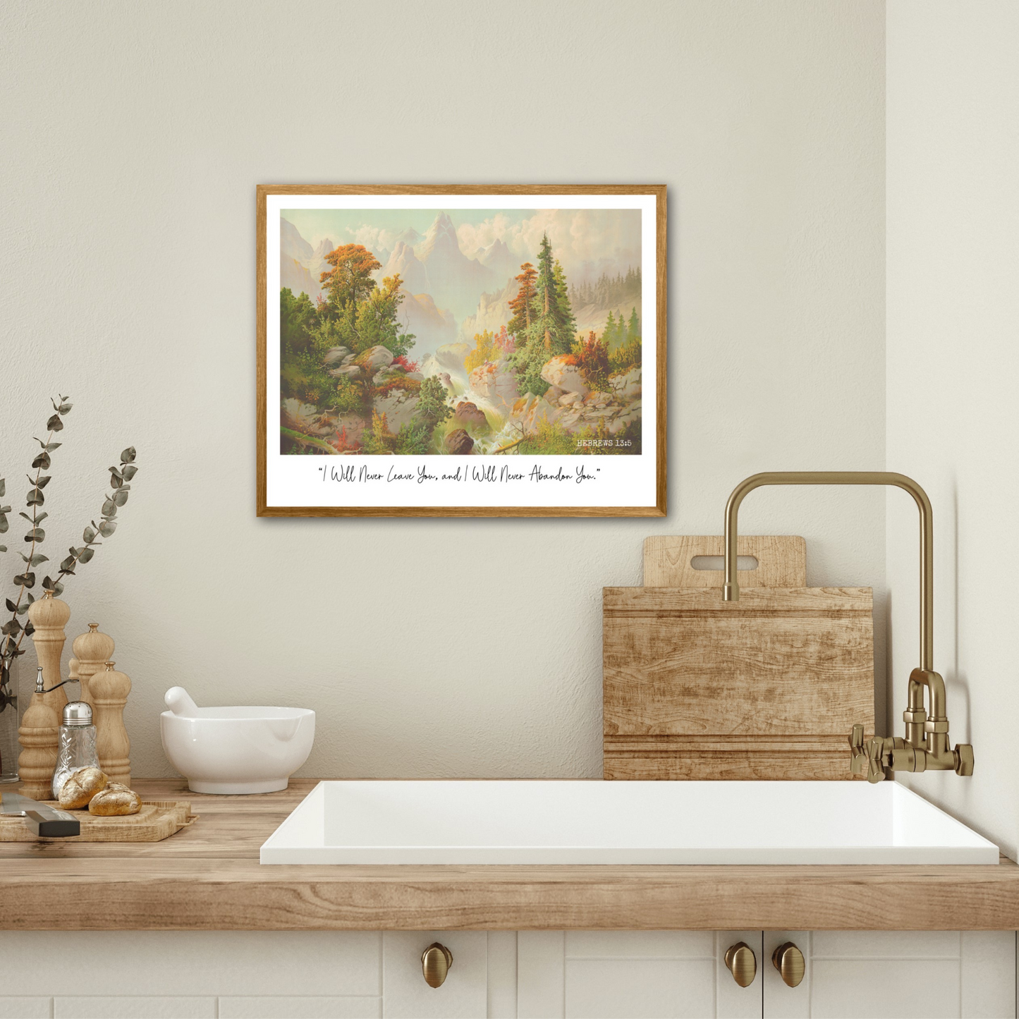 I Will Never Abandon You | Hebrews 13:5 | JW Wall Art | Vintage Landscape