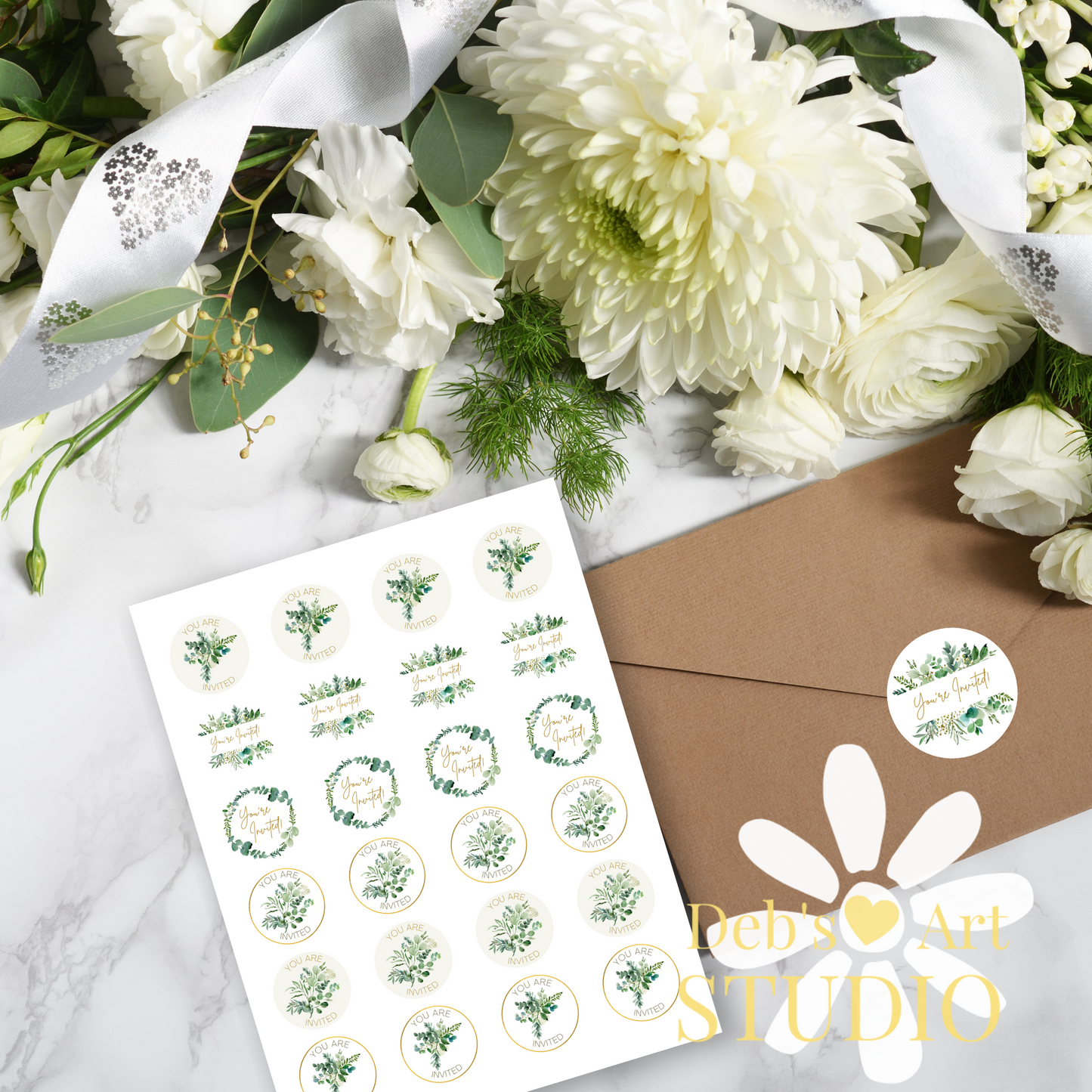 You're Invited | Envelope Stickers | Green Leaves | JW Letter Writing