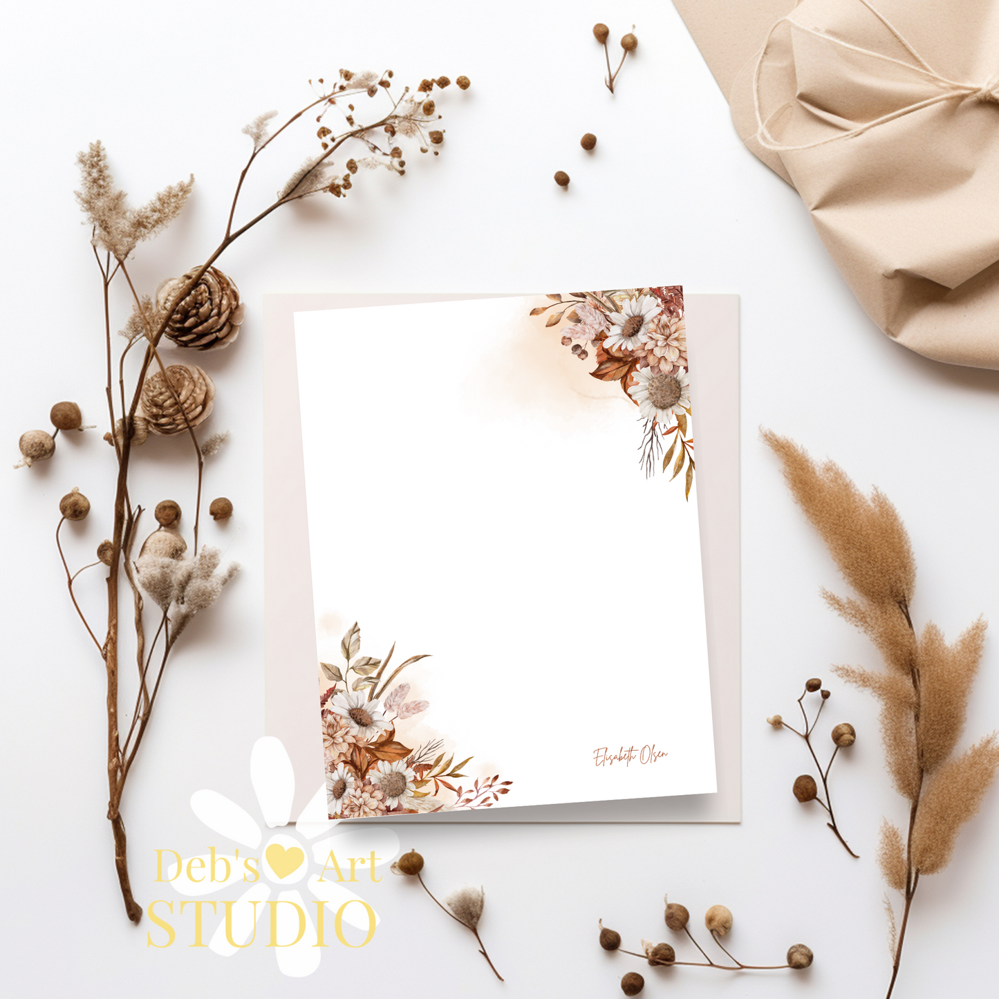 Personalised Stationery Editable Template, Autumn Flower Writing Paper