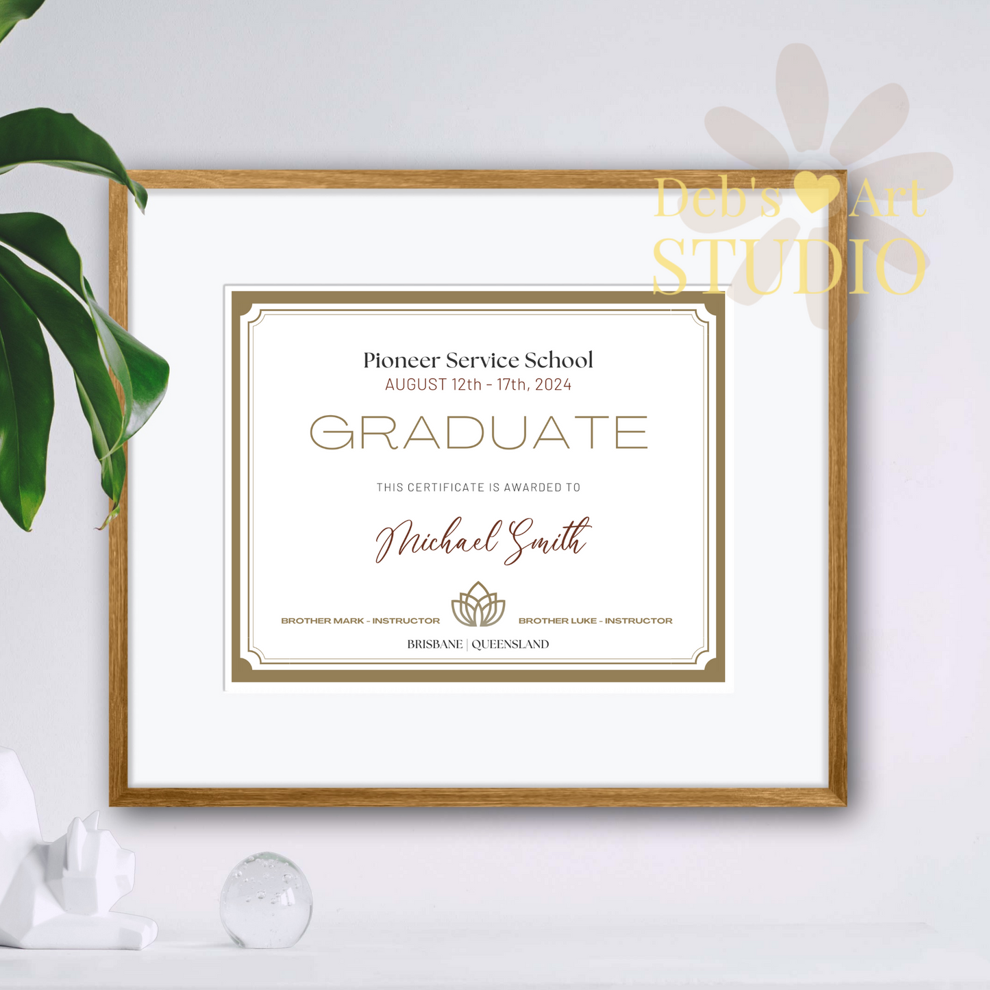 Custom Pioneer School Certificate | Gold Border | JW Pioneer Gifts