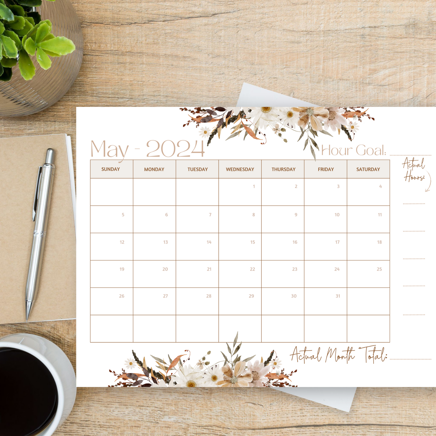 JW Calendar 2024 Service Year  | Printable Planner | JW Printable | Fall Flowers