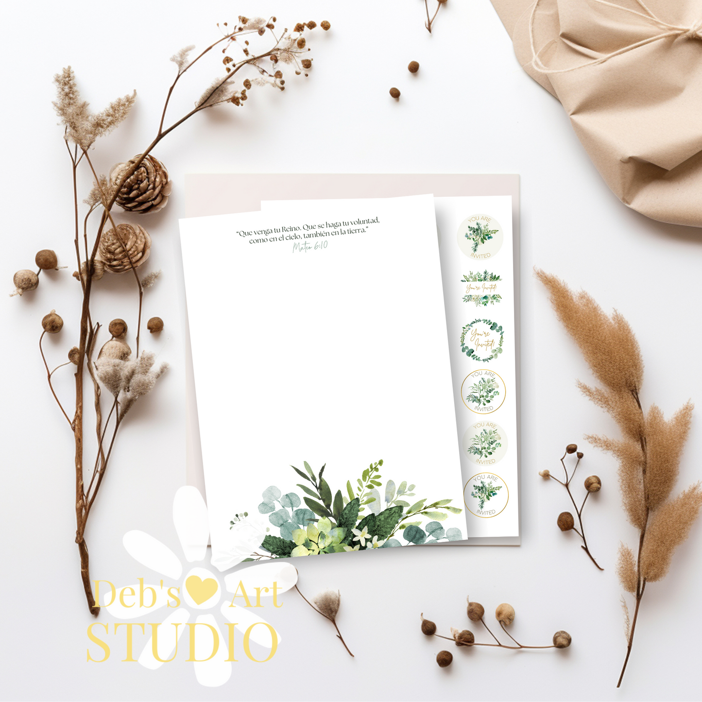 You're Invited | Envelope Stickers | Green Leaves | JW Letter Writing