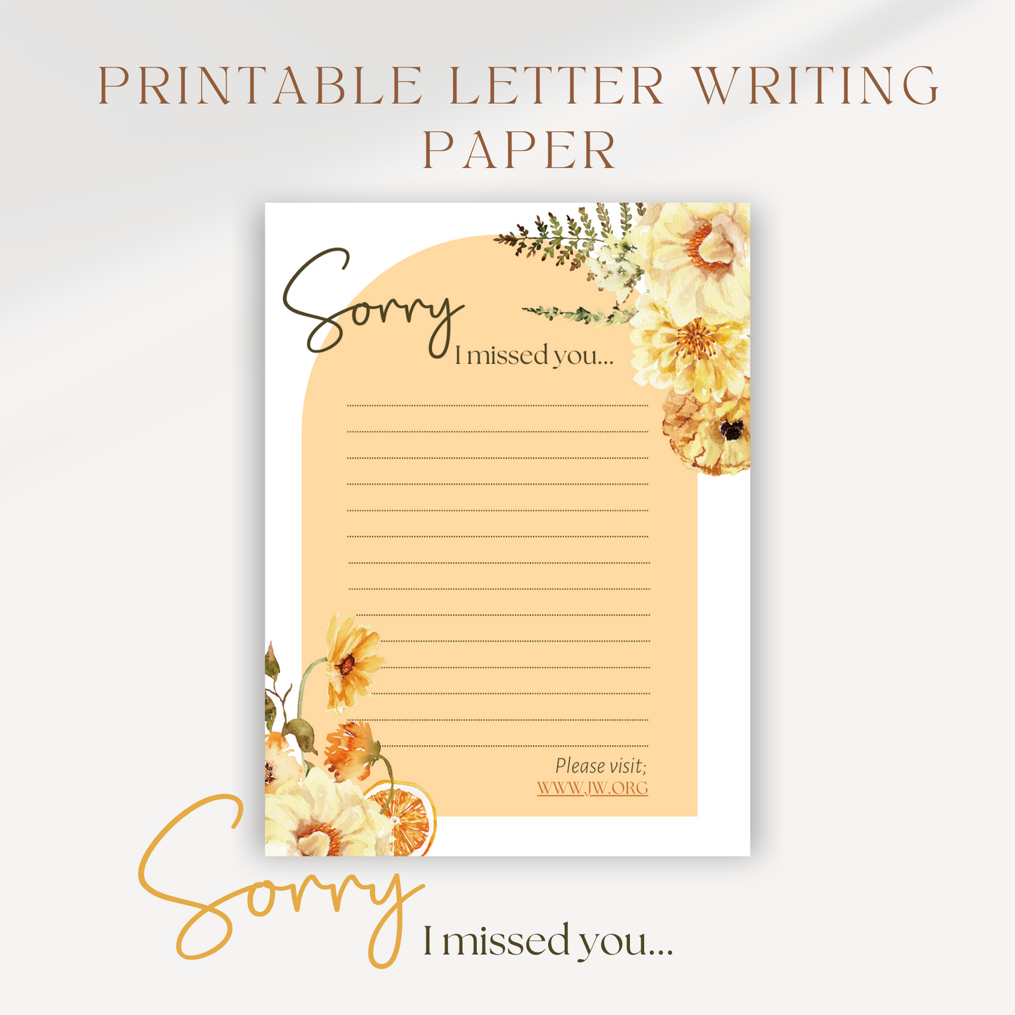 Sorry I missed You, JW Letter Writing Paper | Yellow Fall Flowers