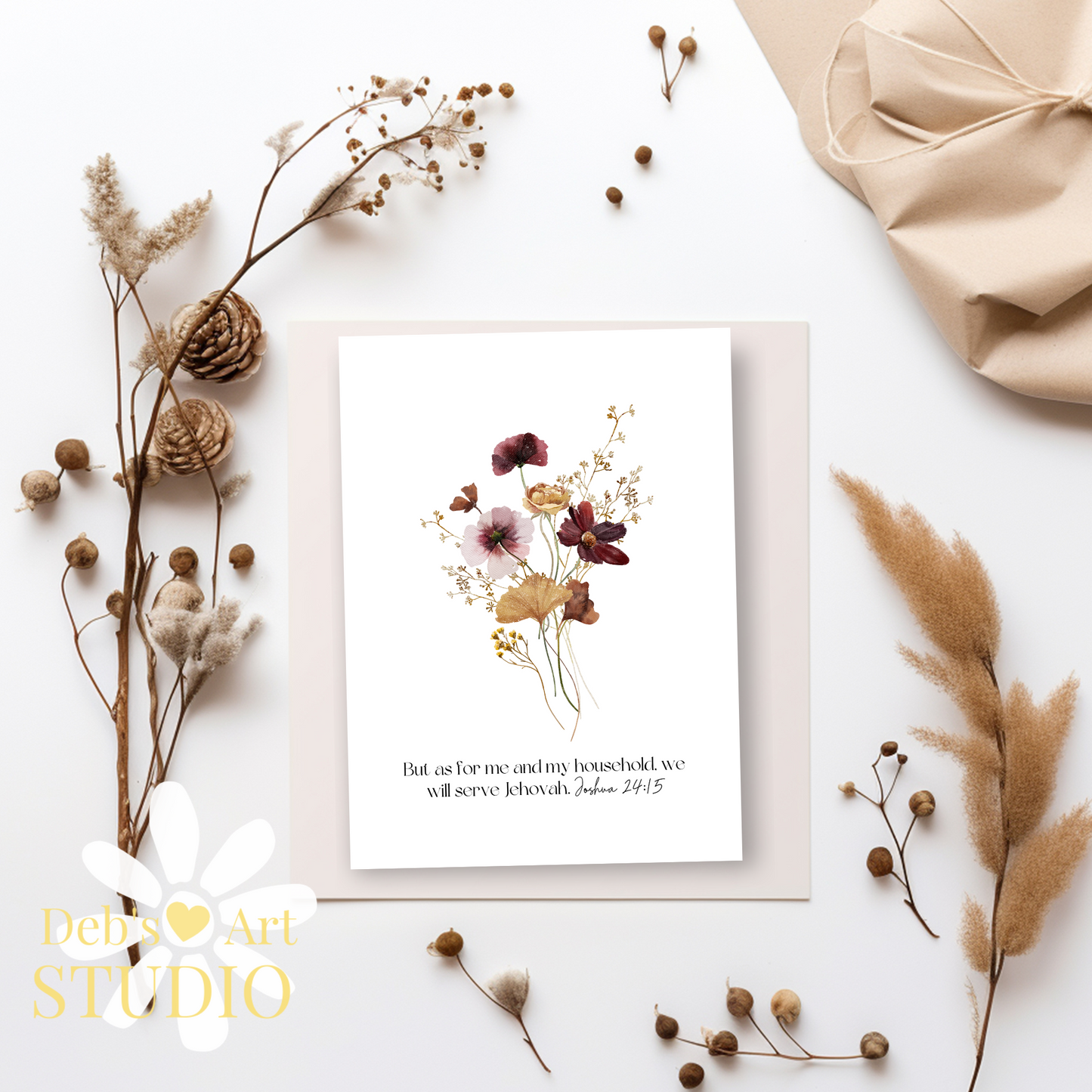 Joshua 24:15 | Bible Verse Print | JW Wall Art | Botanical Wildflowers