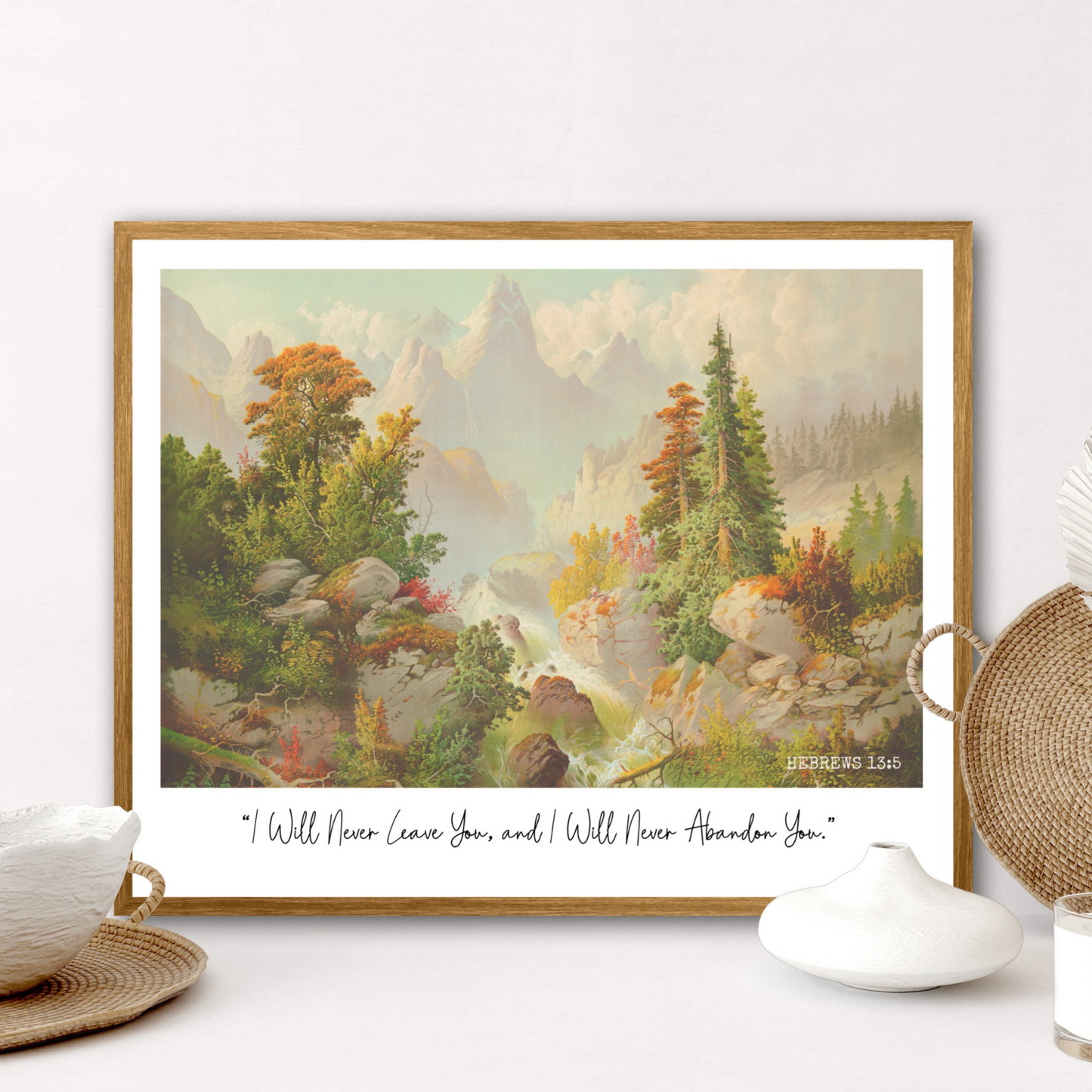 I Will Never Abandon You | Hebrews 13:5 | JW Wall Art | Vintage Landscape