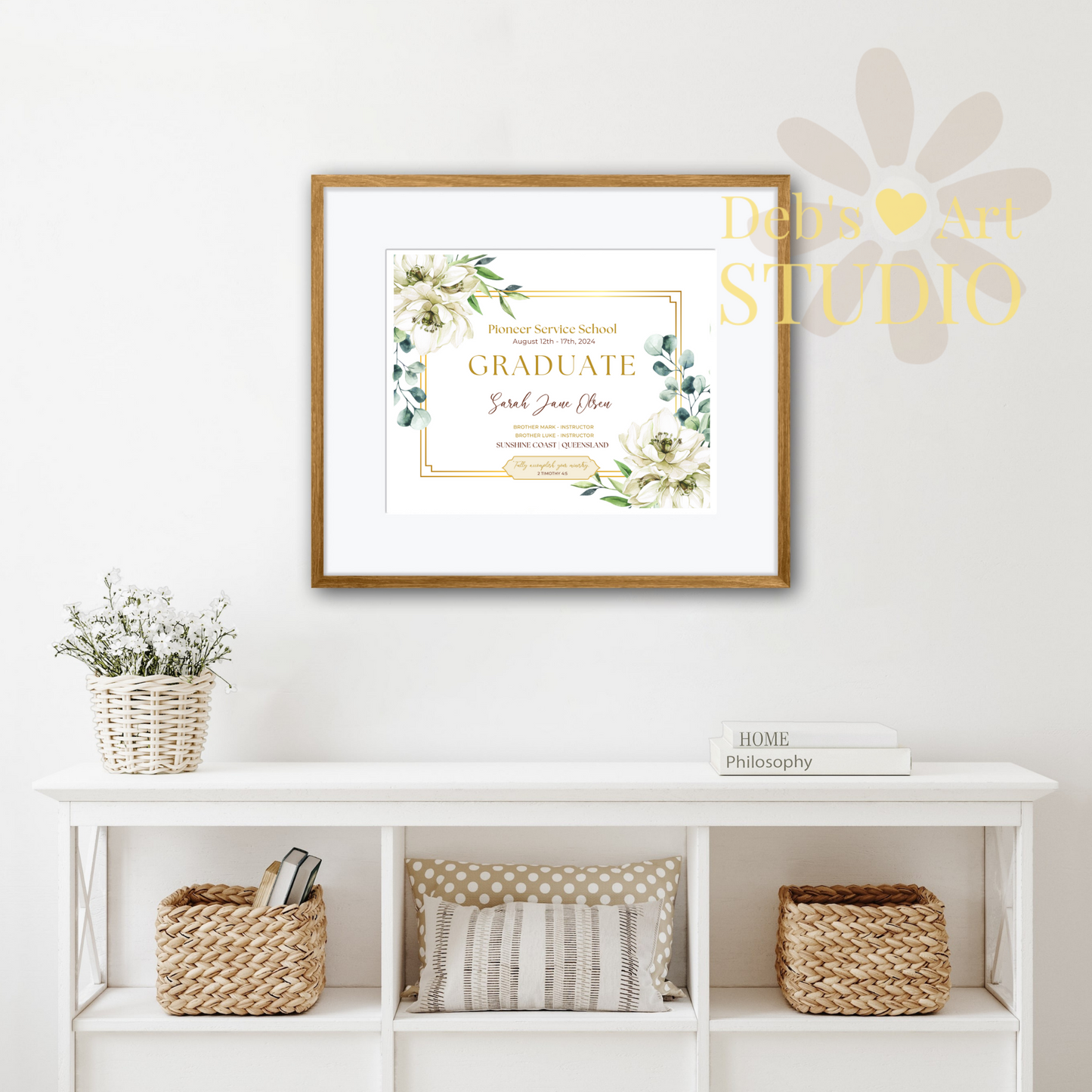 Custom Pioneer School Certificate | White Bouquet | JW Pioneer Gifts