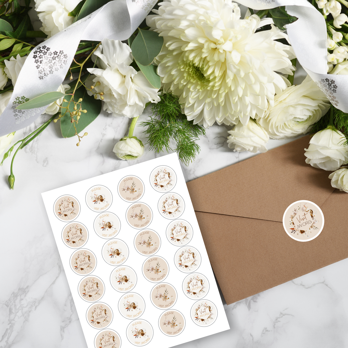 Please Visit jw.org, Envelope Stickers | Fall Boho Flowers