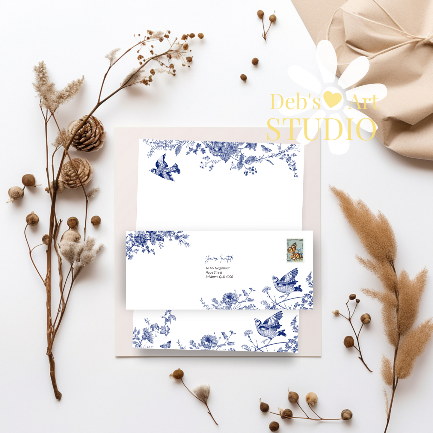 Visit jw.org, JW Envelopes | JW Letter Writing | Blue & White Flowers