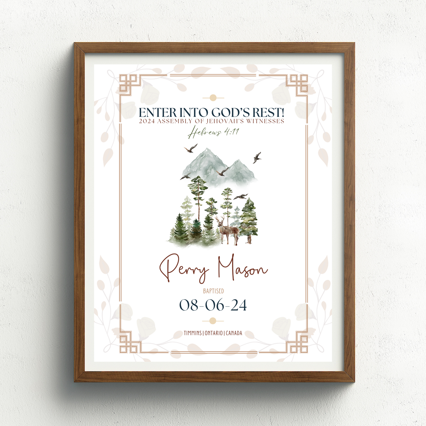 JW Baptism Gift | Baptism Keepsake | Mountain Stag & Birds | Custom